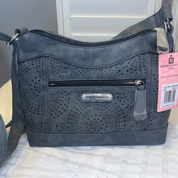 Stonemoutain Charcoal Grey Nubuck Faux Leather Irene Hobo Handbag NWT. - Picture 3 of 13
